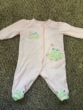 Little Me Pink Footed One-Piece with Frog Appliqués